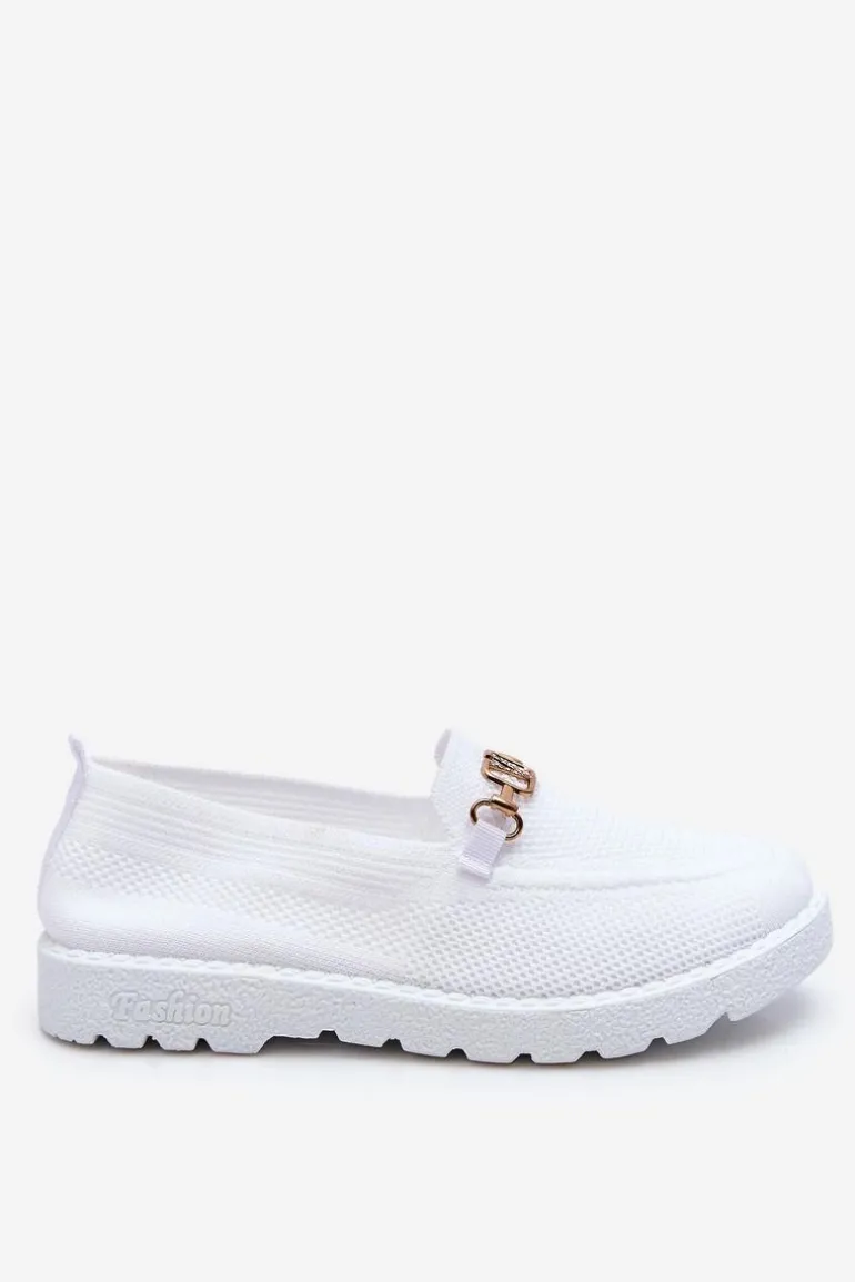 Damskie Wsuwane Tenisówki Slip-On Z Ozdobą Białe Alena