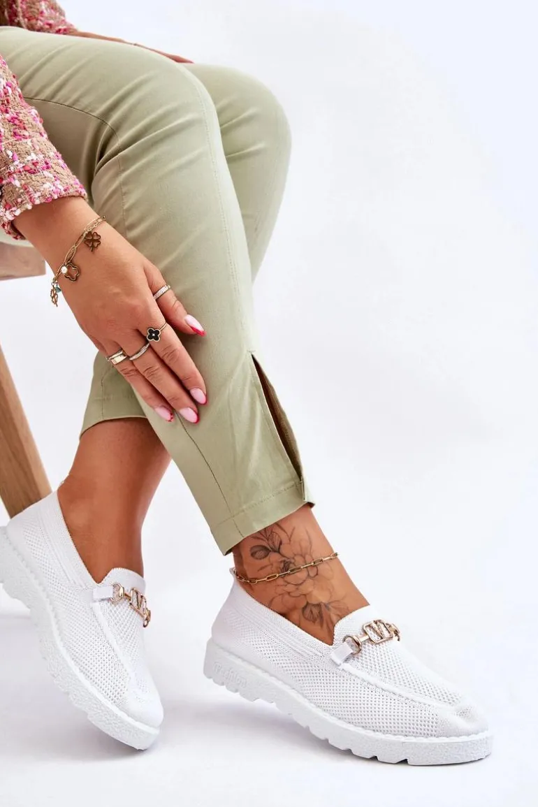 Damskie Wsuwane Tenisówki Slip-On Z Ozdobą Białe Alena