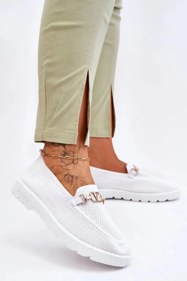 Damskie Wsuwane Tenisówki Slip-On Z Ozdobą Białe Alena