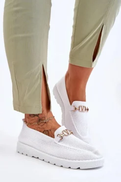 Damskie Wsuwane Tenisówki Slip-On Z Ozdobą Białe Alena