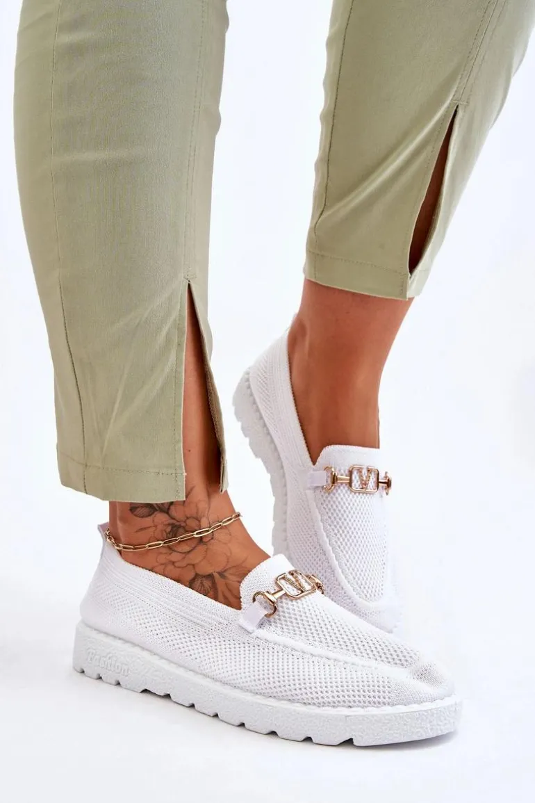 Damskie Wsuwane Tenisówki Slip-On Z Ozdobą Białe Alena