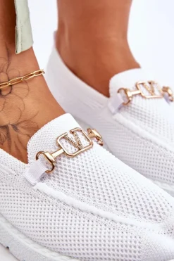 Damskie Wsuwane Tenisówki Slip-On Z Ozdobą Białe Alena