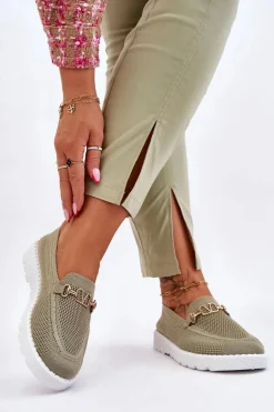 Damskie Wsuwane Tenisówki Slip-On Z Ozdobą Zielone Alena