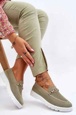 Damskie Wsuwane Tenisówki Slip-On Z Ozdobą Zielone Alena