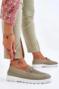 Damskie Wsuwane Tenisówki Slip-On Z Ozdobą Zielone Alena