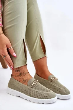 Damskie Wsuwane Tenisówki Slip-On Z Ozdobą Zielone Alena