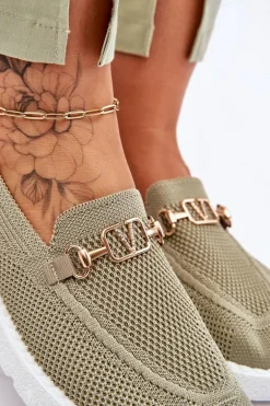 Damskie Wsuwane Tenisówki Slip-On Z Ozdobą Zielone Alena