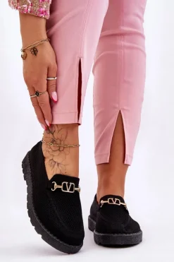 Damskie Wsuwane Tenisówki Slip-On Z Ozdobą Czarne Alena