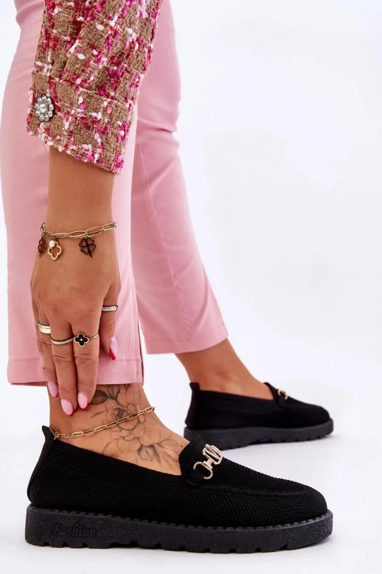 Damskie Wsuwane Tenisówki Slip-On Z Ozdobą Czarne Alena