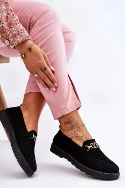 Damskie Wsuwane Tenisówki Slip-On Z Ozdobą Czarne Alena