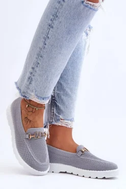 Damskie Wsuwane Tenisówki Slip-On Z Ozdobą Szare Alena