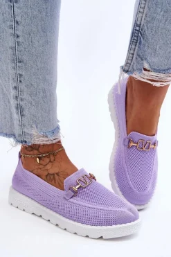 Damskie Wsuwane Tenisówki Slip-On Z Ozdobą Fioletowe Alena