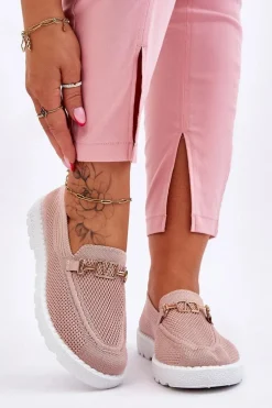 Damskie Wsuwane Tenisówki Slip-On Z Ozdobą Różowe Alena