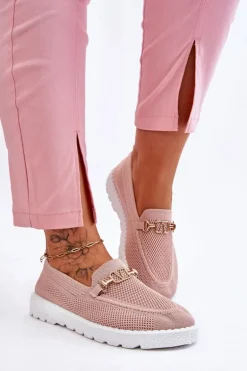 Damskie Wsuwane Tenisówki Slip-On Z Ozdobą Różowe Alena