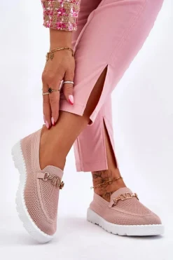 Damskie Wsuwane Tenisówki Slip-On Z Ozdobą Różowe Alena