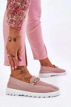 Damskie Wsuwane Tenisówki Slip-On Z Ozdobą Różowe Alena