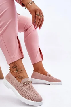 Damskie Wsuwane Tenisówki Slip-On Z Ozdobą Różowe Alena