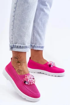 Damskie Wsuwane Tenisówki Z Kamieniami Fuksja Simple