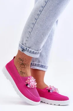 Damskie Wsuwane Tenisówki Z Kamieniami Fuksja Simple