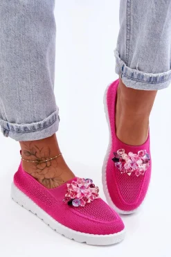 Damskie Wsuwane Tenisówki Z Kamieniami Fuksja Simple