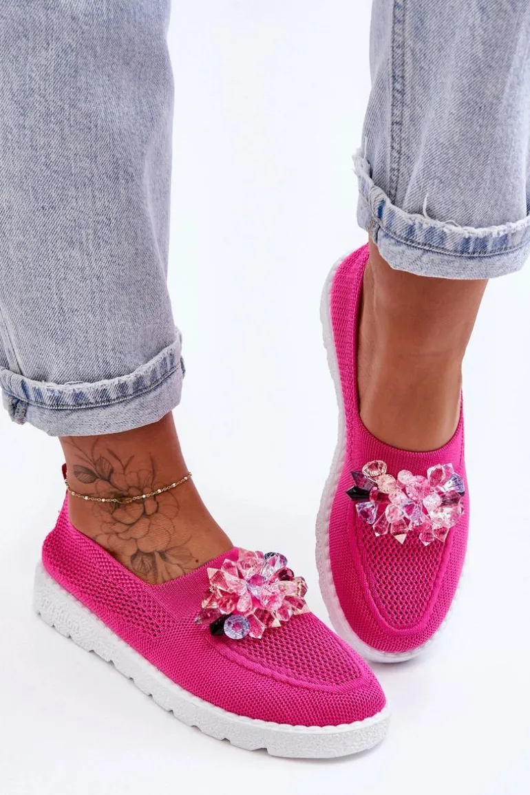 Damskie Wsuwane Tenisówki Z Kamieniami Fuksja Simple