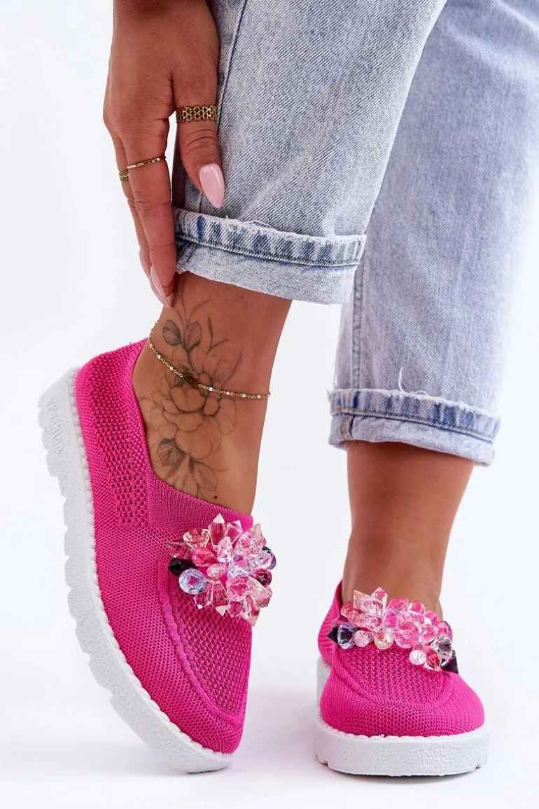 Damskie Wsuwane Tenisówki Z Kamieniami Fuksja Simple