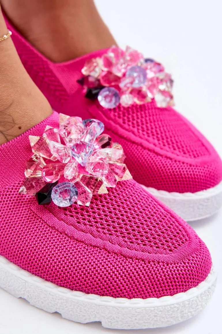 Damskie Wsuwane Tenisówki Z Kamieniami Fuksja Simple