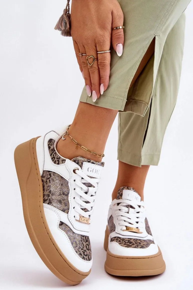 Damskie Wygodne Buty Sportowe GOE LL2N4052 Biało-Beżowe