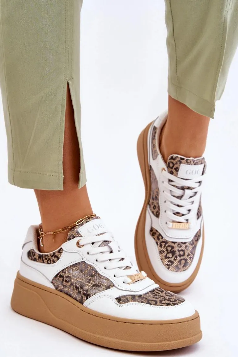 Damskie Wygodne Buty Sportowe GOE LL2N4052 Biało-Beżowe