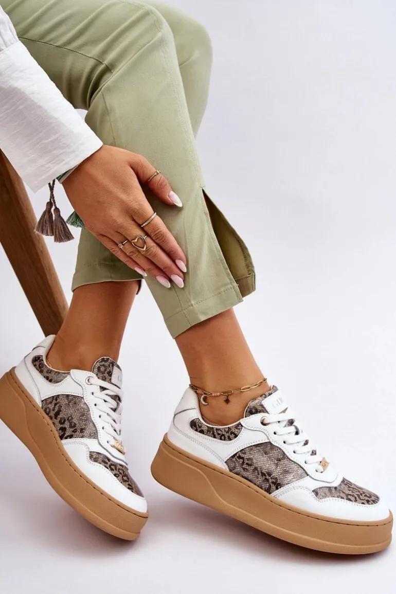 Damskie Wygodne Buty Sportowe GOE LL2N4052 Biało-Beżowe