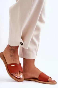 Damskie Wygodne Klapki Na Płaskim Obcasie Brązowe Coraline