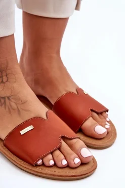 Damskie Wygodne Klapki Na Płaskim Obcasie Brązowe Coraline