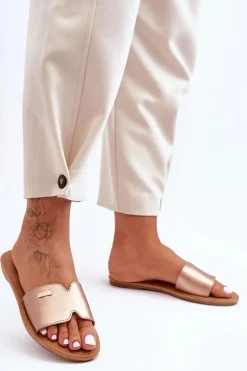 Damskie Wygodne Klapki Na Płaskim Obcasie Różowe Złoto Coraline