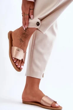 Damskie Wygodne Klapki Na Płaskim Obcasie Różowe Złoto Coraline