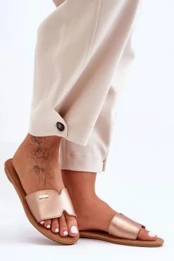 Damskie Wygodne Klapki Na Płaskim Obcasie Różowe Złoto Coraline