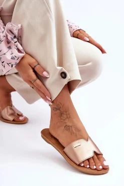 Damskie Wygodne Klapki Na Płaskim Obcasie Różowe Złoto Coraline