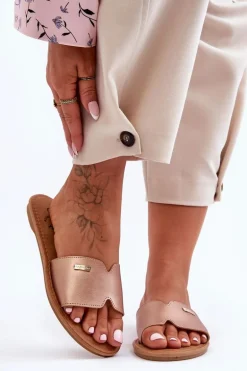 Damskie Wygodne Klapki Na Płaskim Obcasie Różowe Złoto Coraline