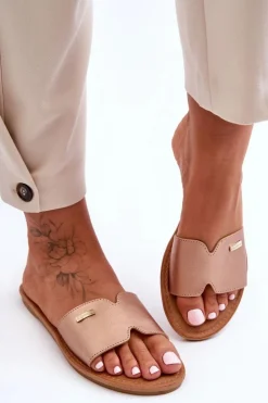 Damskie Wygodne Klapki Na Płaskim Obcasie Różowe Złoto Coraline