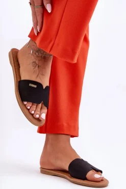 Damskie Wygodne Klapki Na Płaskim Obcasie Czarne Coraline