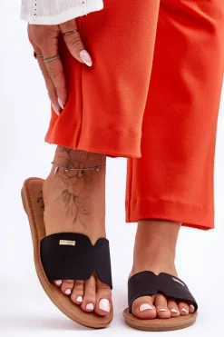 Damskie Wygodne Klapki Na Płaskim Obcasie Czarne Coraline