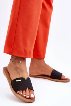 Damskie Wygodne Klapki Na Płaskim Obcasie Czarne Coraline