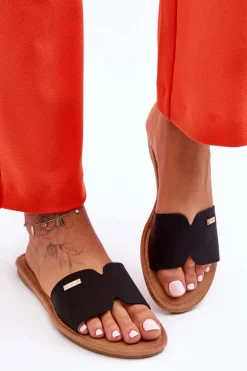 Damskie Wygodne Klapki Na Płaskim Obcasie Czarne Coraline