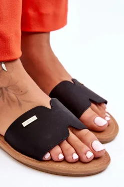 Damskie Wygodne Klapki Na Płaskim Obcasie Czarne Coraline