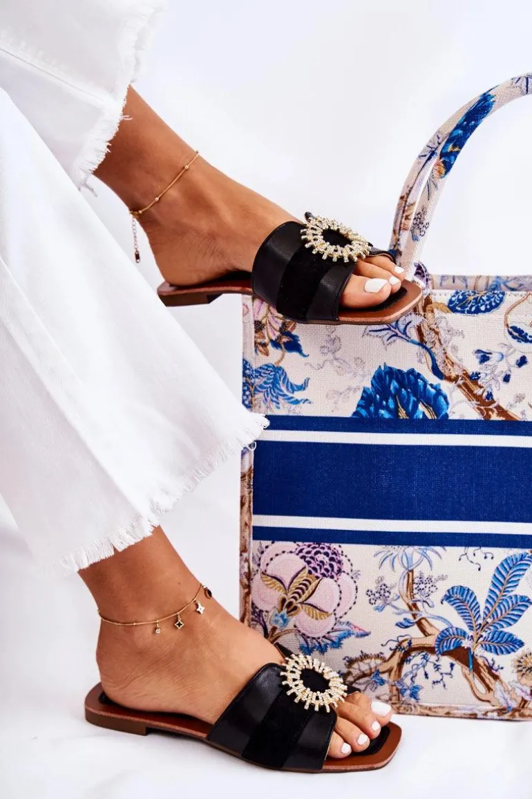 Damskie Wygodne Klapki Z Ozdobą Czarne Ginera