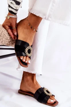 Damskie Wygodne Klapki Z Ozdobą Czarne Ginera