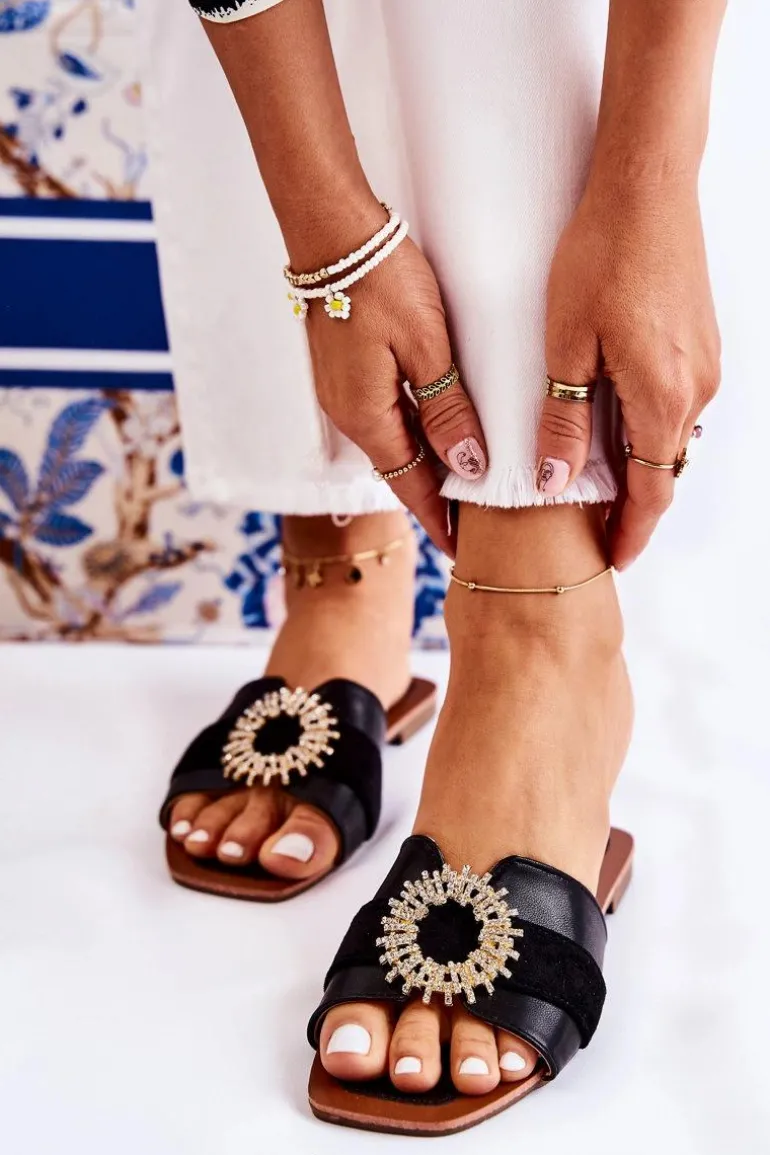 Damskie Wygodne Klapki Z Ozdobą Czarne Ginera