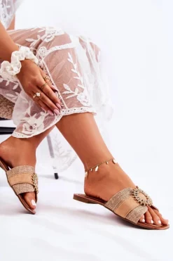 Damskie Wygodne Klapki Z Ozdobą Beżowe Ginera