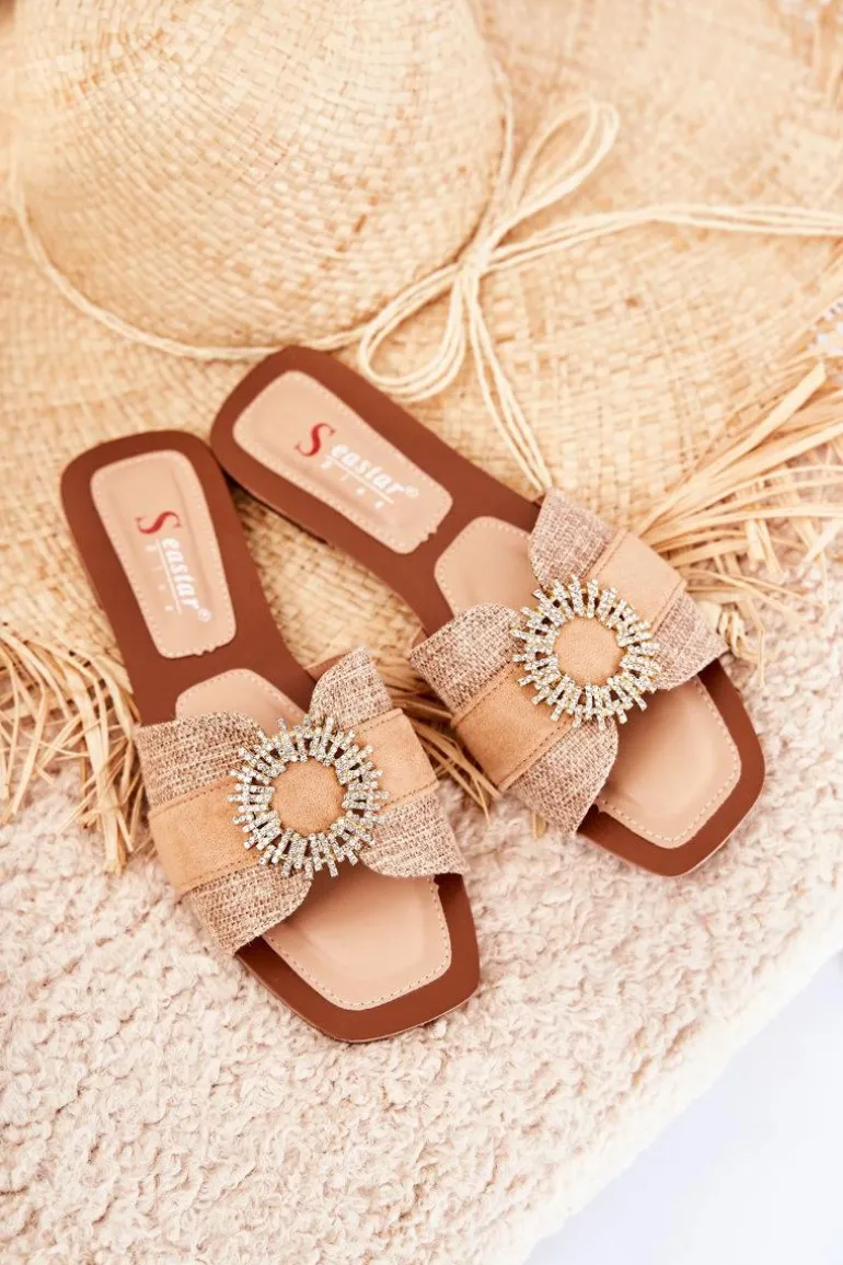 Damskie Wygodne Klapki Z Ozdobą Beżowe Ginera