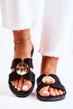 Damskie Wygodne Klapki Z Ozdobą Czarne Leila