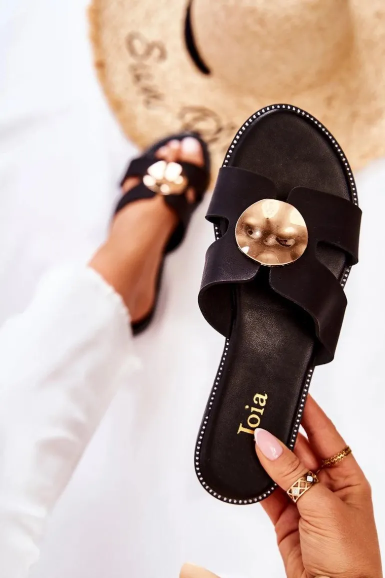 Damskie Wygodne Klapki Z Ozdobą Czarne Leila